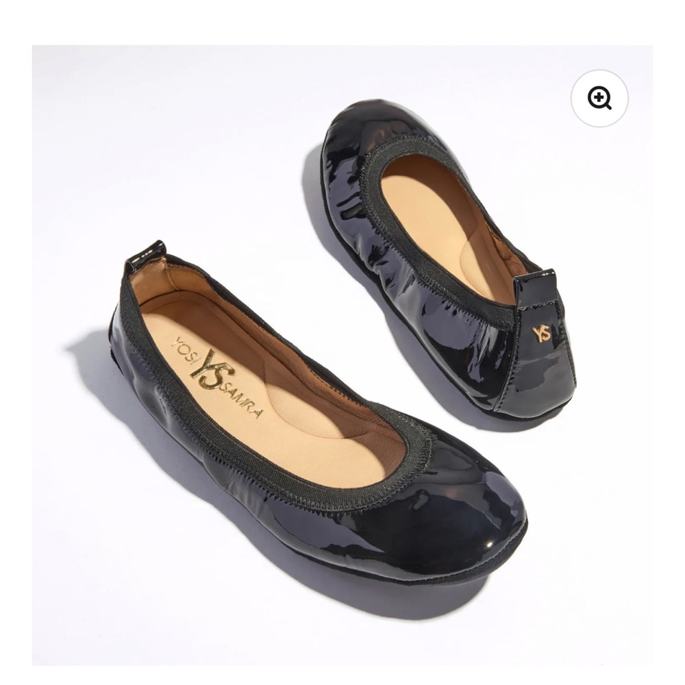 Yosi Samra black patent Samara foldable ballet flat Sz 9